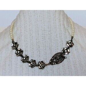 LOFT Ann Taylor Faux Pearl Rhinestone Statement Necklace  Crystal Bib 19-21 in